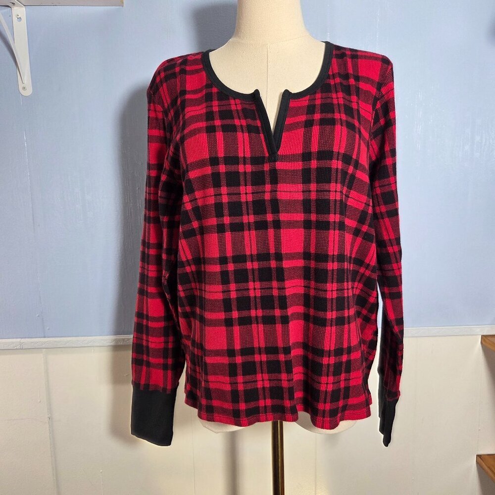 Victoria's Secret Extra Large Red Black Plaid Thermal Longsleeve Lounge Shirt
